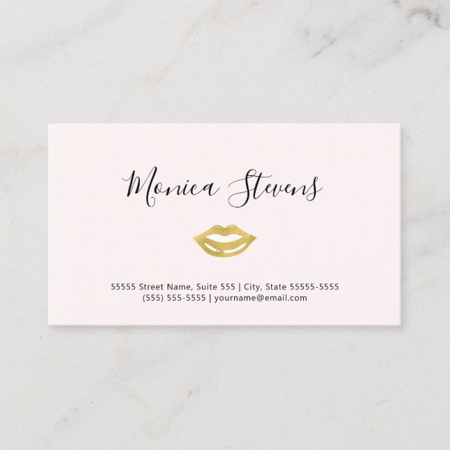 Carte De Visite Cosmetologie Maquillage Artiste Gold Lips Logo (Devant)