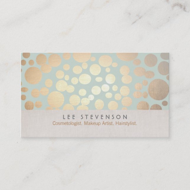 Carte De Visite Cosmetologie Or Cercles Pale Turquoise Lin Look (Devant)