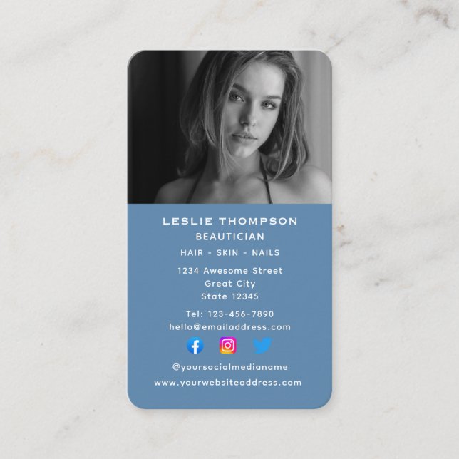 Carte De Visite Cosmétologiste des médias sociaux Beauticier Verti (Devant)