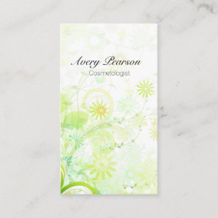 Carte De Visite Cosmetologue Élégant Pastel Fleurs Vertes Fleurs F