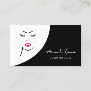 Carte De Visite Cosmetologue moderne Black White Woman Red Lips