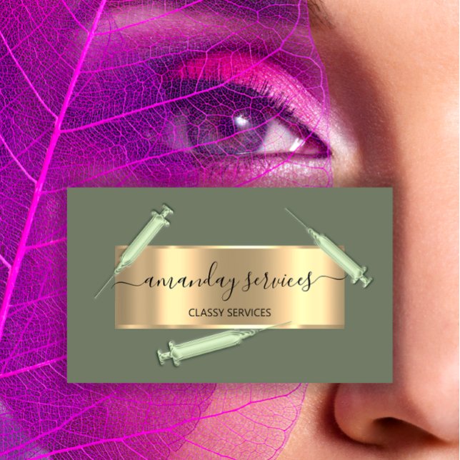 Carte De Visite Cosmetologue Syringe Botox B12 QRCode Green (Cosmetologist Syringe Botox B12 QRCode Green Business Card)