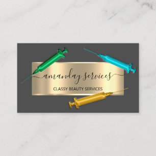 Carte De Visite Cosmetologue Syringe Botox B12 QRCode gris bleu