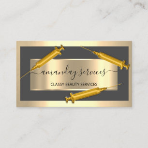 Carte De Visite Cosmetologue Syringe Botox B12 QRCode Gris Or