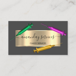 Carte De Visite Cosmetologue Syringe Botox B12 QRCode Gris Or