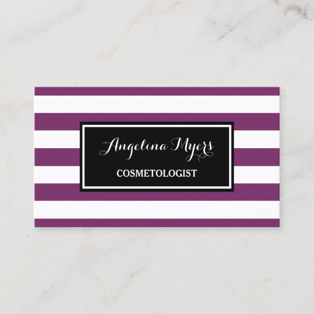 Carte De Visite Cosmetologue tendance à grandes rayures violettes  (Devant)