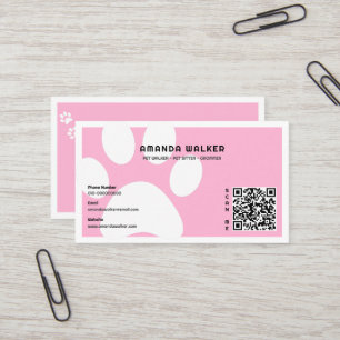 Carte De Visite Coton Candy Pawprints QR Code Pet Sitter Walking