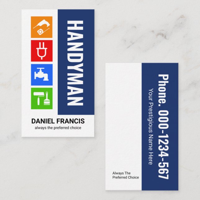 Carte De Visite Couche d'outils pour homme de main spécial bleu (Devant / Derrière)
