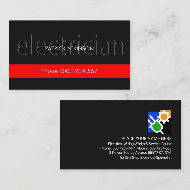 Carte De Visite Couche rouge translucide par électricien (Devant / Derrière)