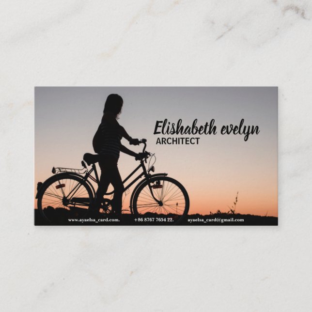 Carte De Visite coucher de soleil de vélo fille (Devant)