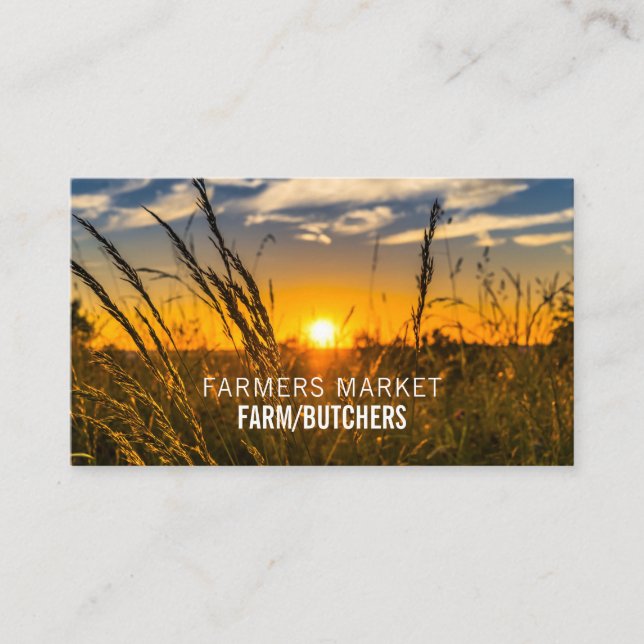 Carte De Visite Coucher de soleil, fermier et boucher du pays (Devant)