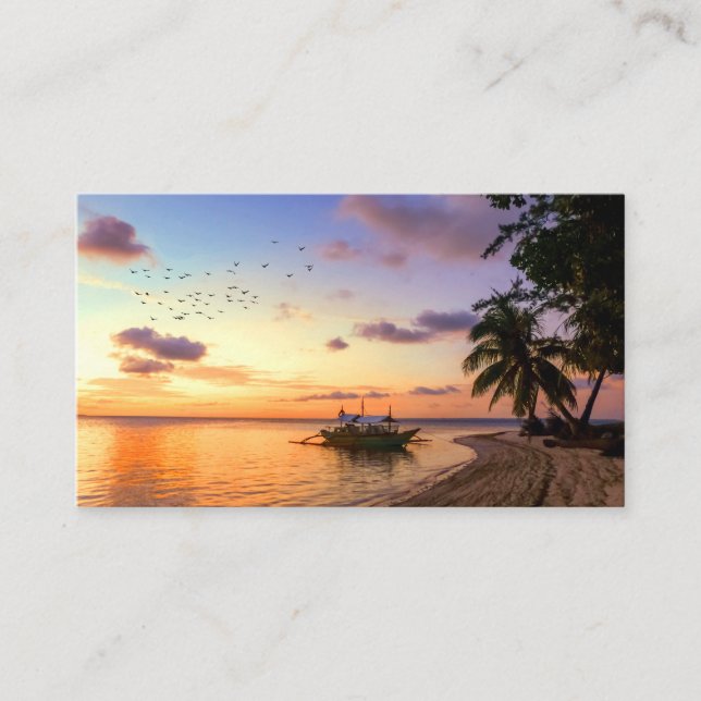Carte De Visite Coucher de soleil sur l'île de Tahiti, plage tropi (Devant)