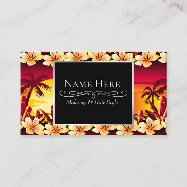 Carte De Visite Coucher de soleil tropical avec palmiers (Devant)