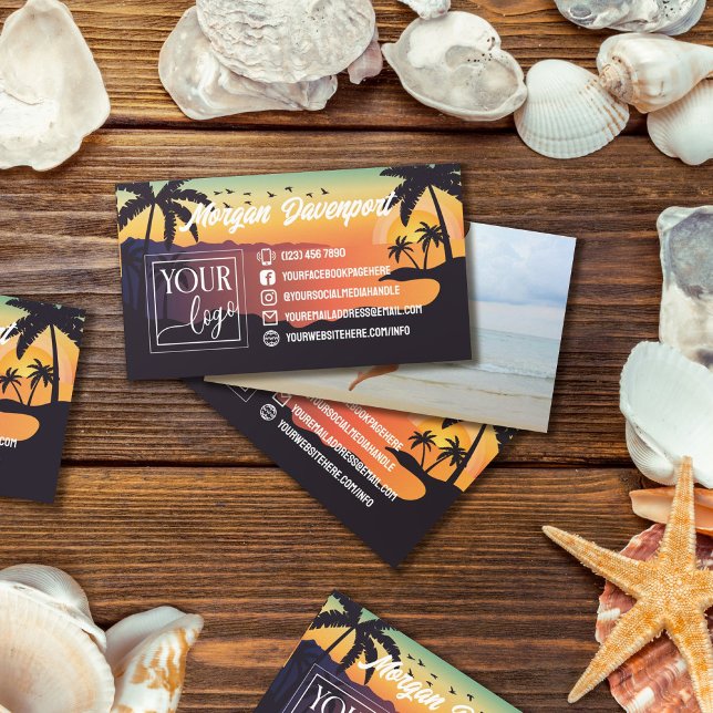 Carte De Visite Coucher de soleil tropical des palmiers avec votre (Créateur téléchargé)