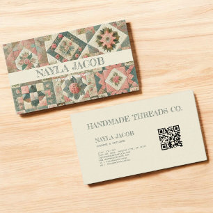 Carte De Visite Couette rose verte et habillement artisanal en éca