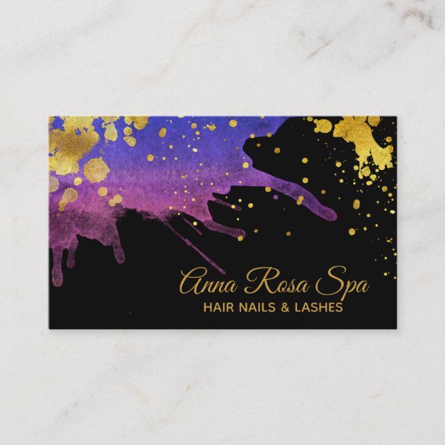 Carte De Visite *~* Couleur Aquarelle Gras Glam Abstrait Purple Go (Devant)