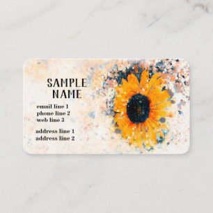 Carte De Visite couleur d'aquarelle de tournesol personnalisé jaun