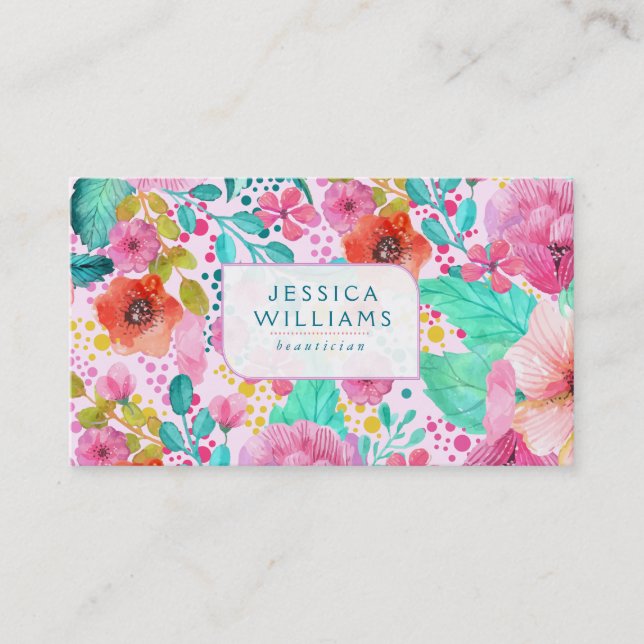 Carte De Visite Couleur d'eau colorée Motif floral (Devant)