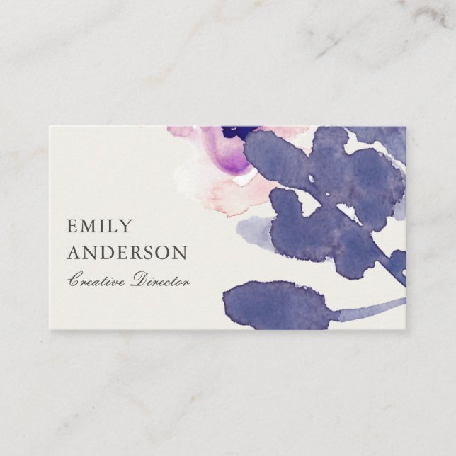 CARTE DE VISITE COULEUR D'EAU LAVÉE ROSE ROSE BLEU PURPLE FLORAL (Devant)