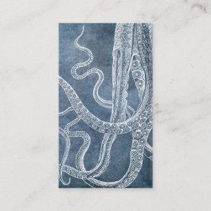 Carte De Visite Couleur d'eau octopus bleu crémeux Vintage