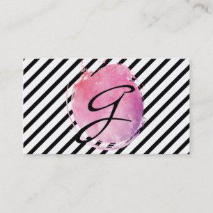 Carte De Visite Couleur d'eau rose Monogramme Fancy Text Strips