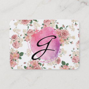 Carte De Visite Couleur d'eau rose Monogramme Motif floral