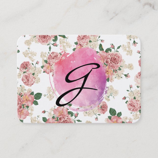 Carte De Visite Couleur d'eau rose Monogramme Motif floral (Devant)