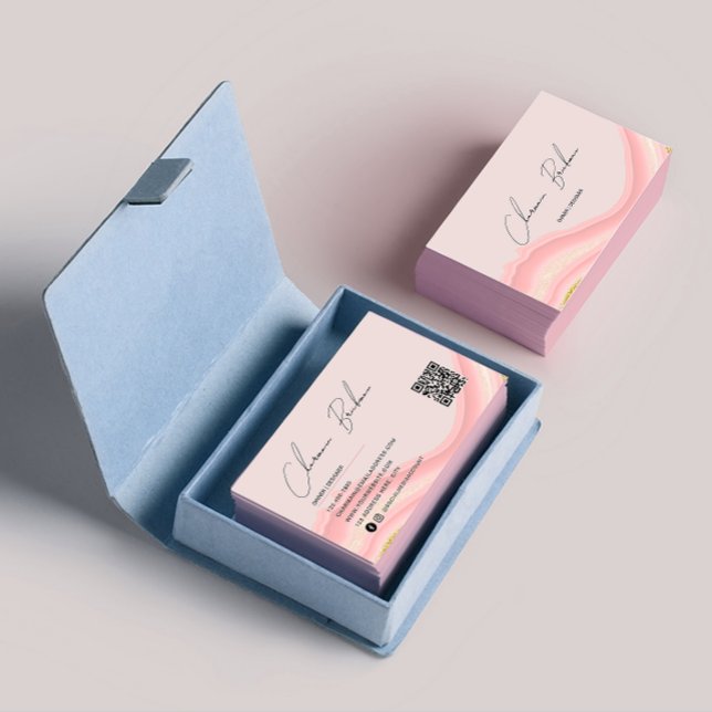 Carte De Visite Couleur d'eau rose simple couleur Qr Code (Créateur téléchargé)