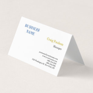 Carte De Visite Couleur or Nom bleu blanc minimaliste moderne