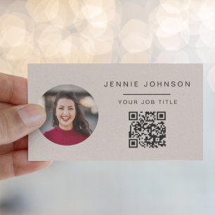 Carte De Visite Couleur QR minimaliste de photo moderne rose pâle