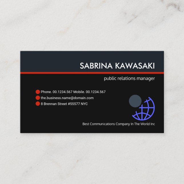 Carte De Visite Couleurs Blue Black Retro Propriétaire Entrepreneu (Devant)