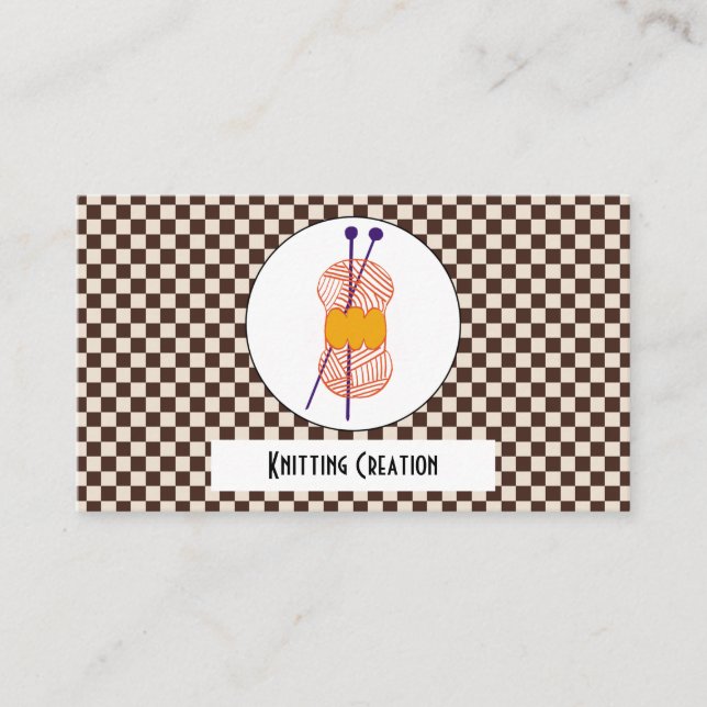 Carte De Visite Couleurs café Brown Chèques beige Motif & Knittin (Devant)