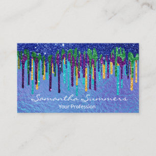 Carte De Visite Couleurs de paon Paillettes Gouttes Iridescent