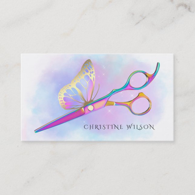 Carte De Visite couleurs pastel coiffure papillon logo (Devant)