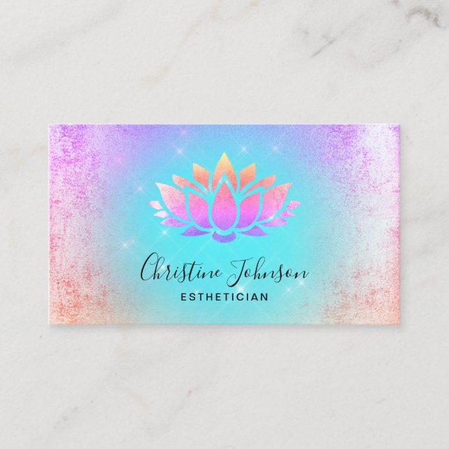 Carte De Visite couleurs pastel turquoise logo arrière - plan lotu (Devant)