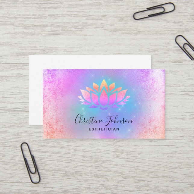 Carte De Visite couleurs pastel turquoise lotus arrière - plan (Devant/Arrière en situation)