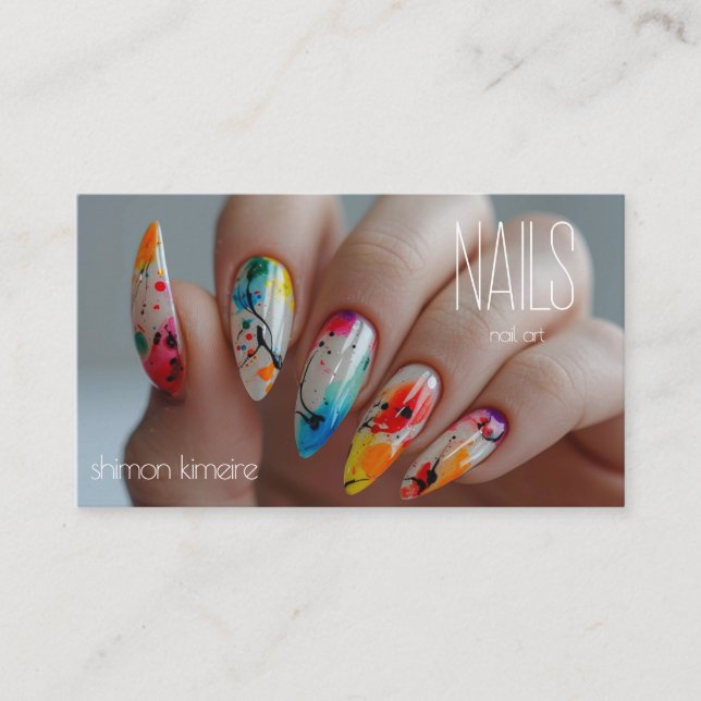 Carte De Visite Couleurs Splatt Peinture Clou Art Manicuriste Fidé (Devant)