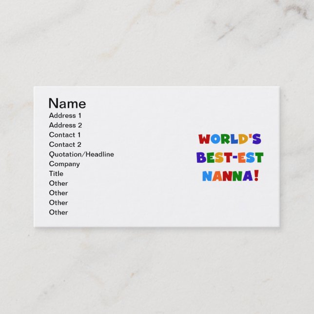 Carte De Visite Couleurs vives Meilleurs Tshirts Nanna (Devant)