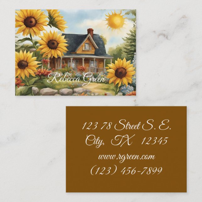 Carte De Visite Country Farmhouse Dreamy Golden Sunflowers (Devant / Derrière)