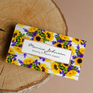 Carte De Visite Country Rustic White Wood Purple Yellow Sunflower