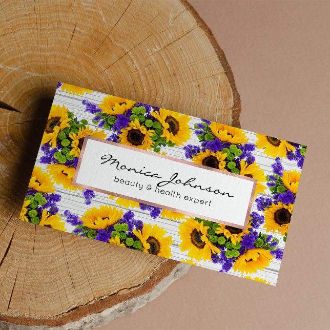 Carte De Visite Country Rustic White Wood Purple Yellow Sunflower (Country Rustic White Wood Purple Yellow Sunflower Business Card )