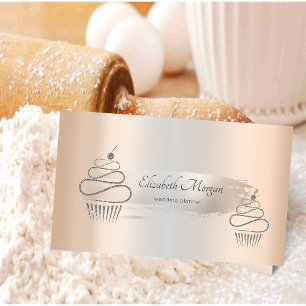 Carte De Visite Coup de pinceau argenté élégant, Cupcakes pailleté