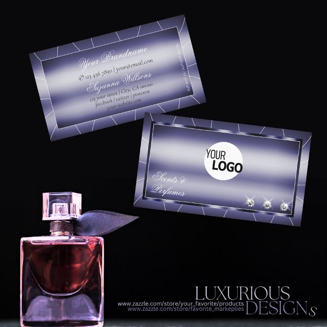 Carte De Visite Coup d'oeil bleu moderne avec diamants et logo (Créateur téléchargé)