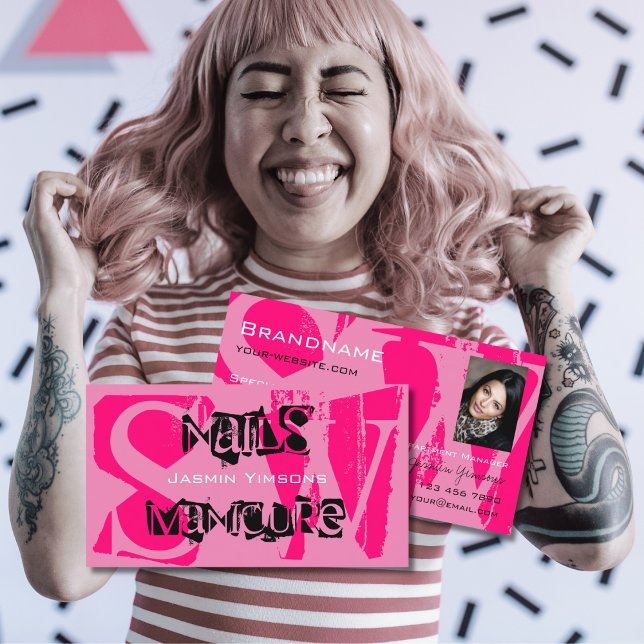 Carte De Visite Coup d'oeil rose noir avec Monogramme photo modern (Créateur téléchargé)