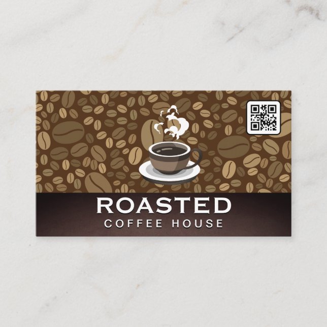 Carte De Visite Coupe de café à la vapeur | Code QR | Haricots (Devant)