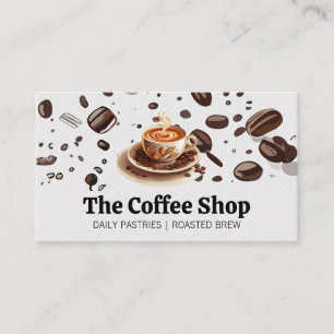 Carte De Visite Coupe de café fraîche brassée   Fèves de café