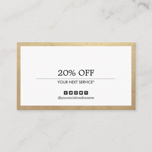 Carte De Visite Coupon de médias sociaux polyvalent Gold Border (Devant)