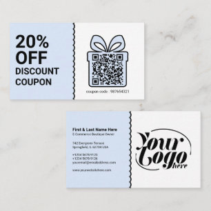 Carte De Visite Coupon rabais QR Code bleu Marketing