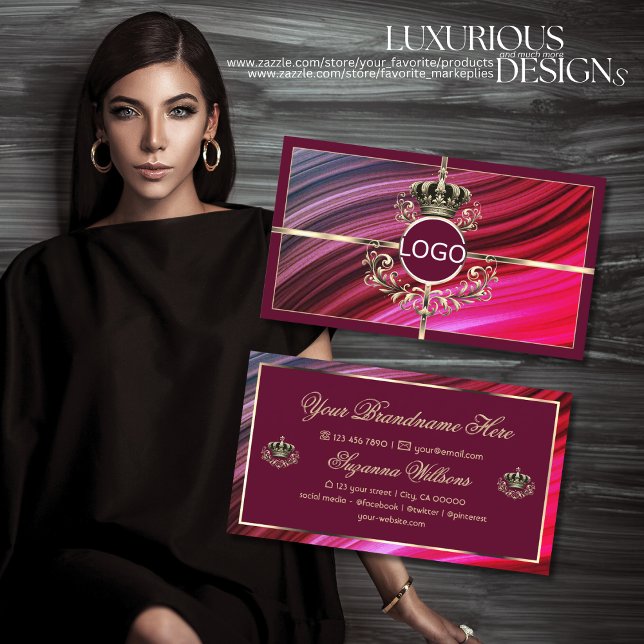 Carte De Visite Couronne d'or rose bordeaux avec logo Noble (Créateur téléchargé)