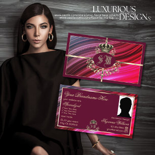 Carte De Visite Couronne d'or rose bordeaux avec Monogramme Photo